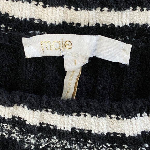 MAJE FIERE black knit white stripe trim crewneck zipper shoulder detail sweater - Picture 8 of 12